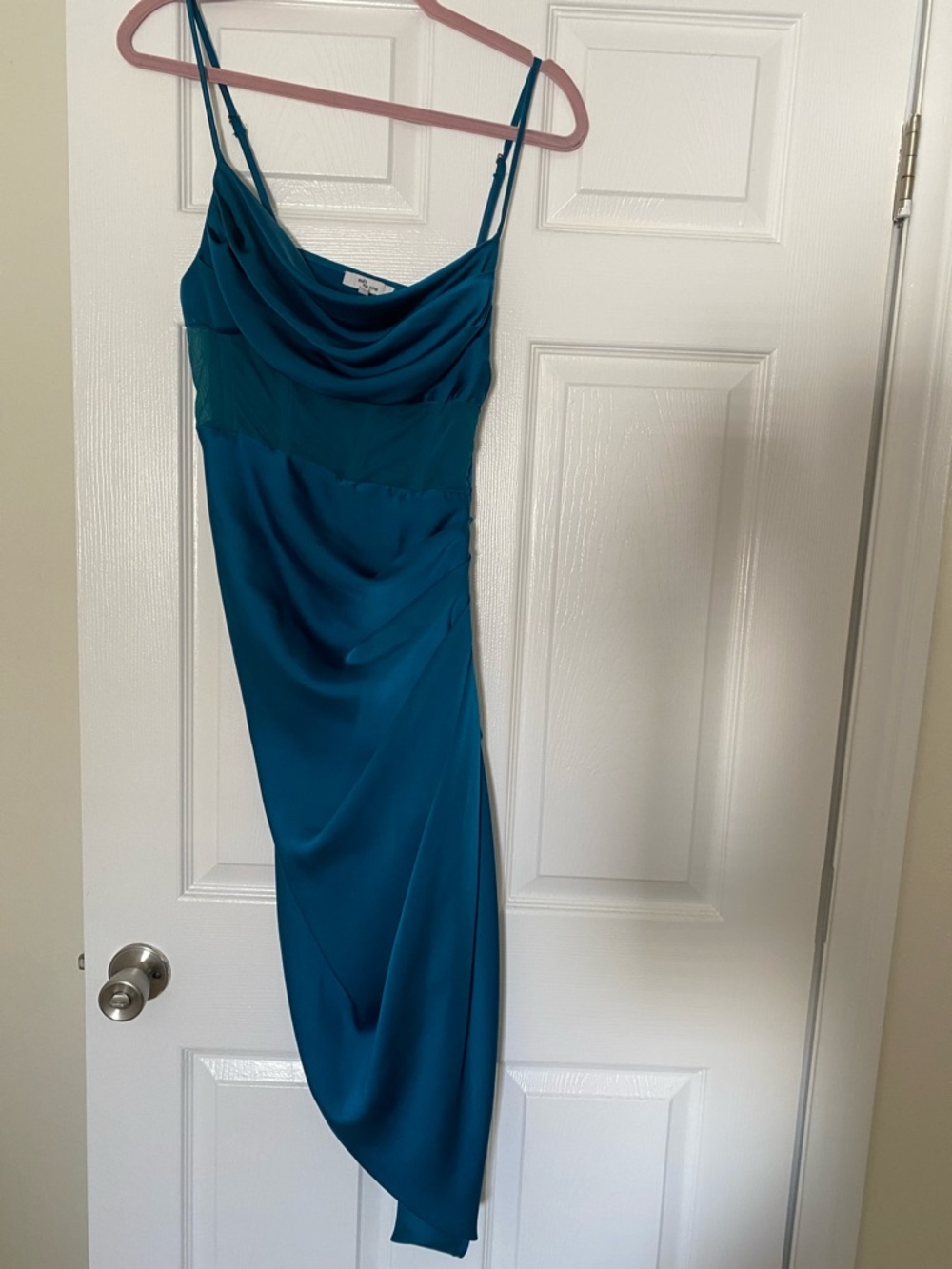 Teal Slip Dress with Cowl Neck